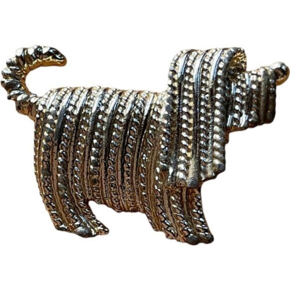 Sarah Cov Signed Terrier Dog Gold and Silver Tone Brooch